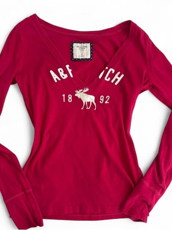 Abercrombie & Fitch Tops - Abercrombie & Fitch Deep Raspberry V-Neck Logo Long Sleeve Tee